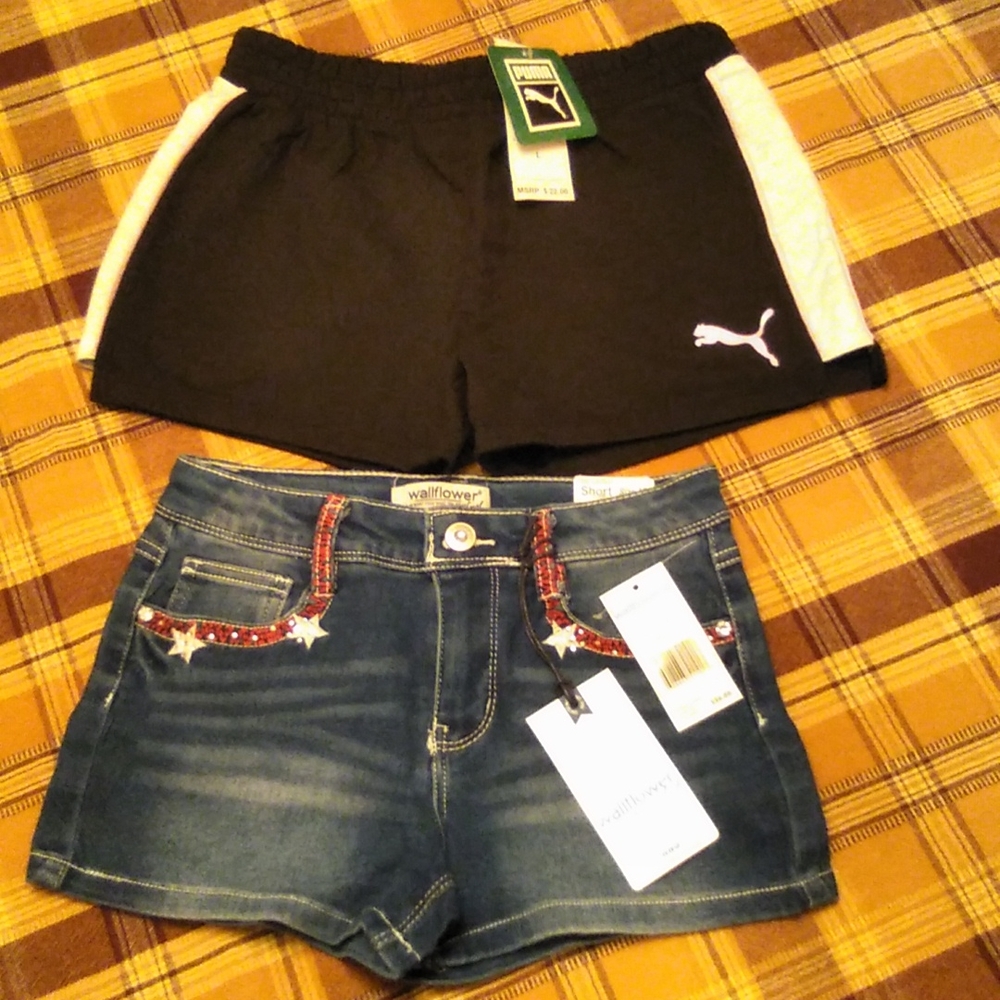 Nwt Girls shorts Puma and Wallflower denim,size 12